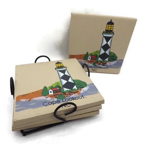 Stone Coasters & Caddy/ Cape Lookout Lighthouse/ Outer Banks NC - Picture 1 of 5